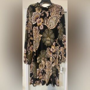 NWT Robbie Bee Black and Gold Paisley Long Sleeve Dress XL